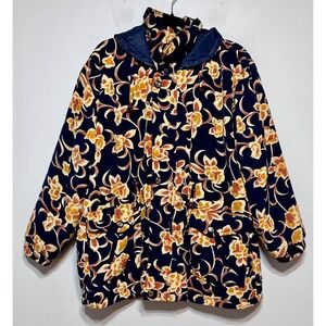 Vintage Ocean Top Y2K Floral Hooded Puffer Jacket Womens XL Fallcore Cottagecore